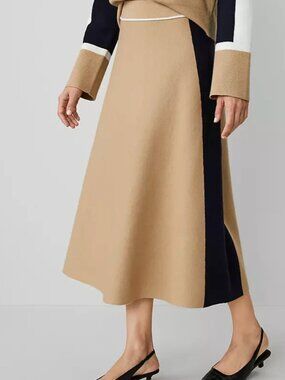 Ann Taylor Women's Tan and Navy Midi Sweater Skirt
